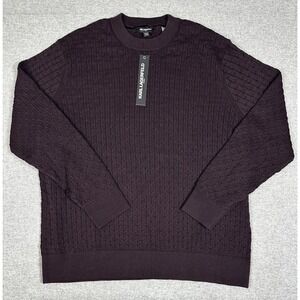 Karl Lagerfeld Paris Sweater Mens 2XL Wine‎ Burgundy Cable Knit Crewneck Ribbed